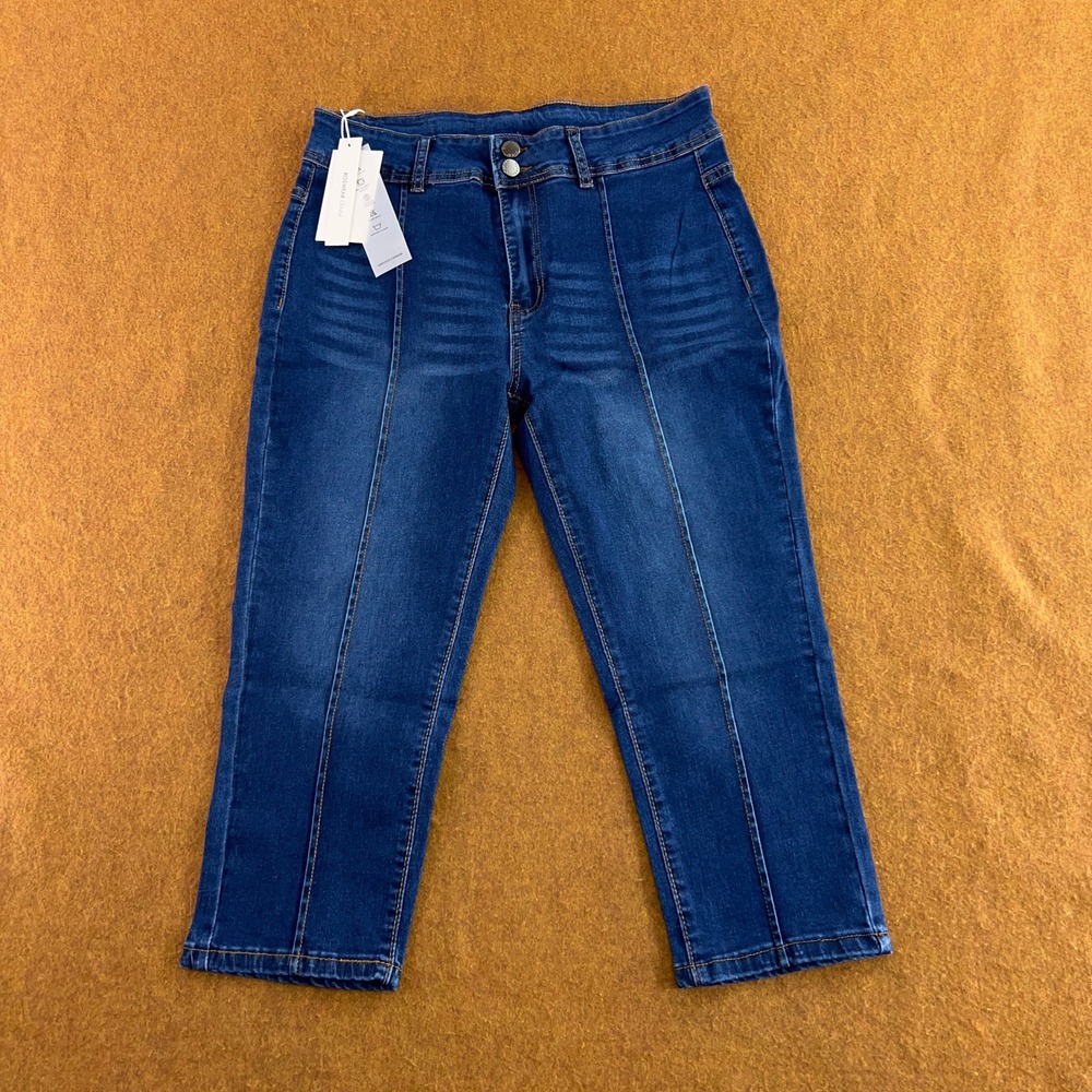 Roswear Womens Large Blue High Rise Seam Front Cropped Denim Jeans NWT